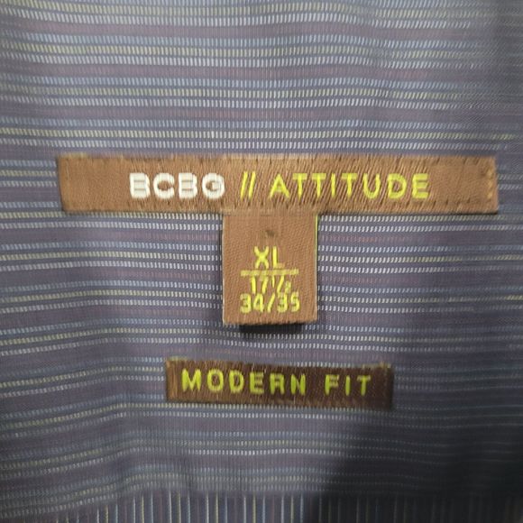 BCBG Attitude Mens Size XL Gray Striped Long Sleeve Collared Button Up Shirt - Picture 4 of 4